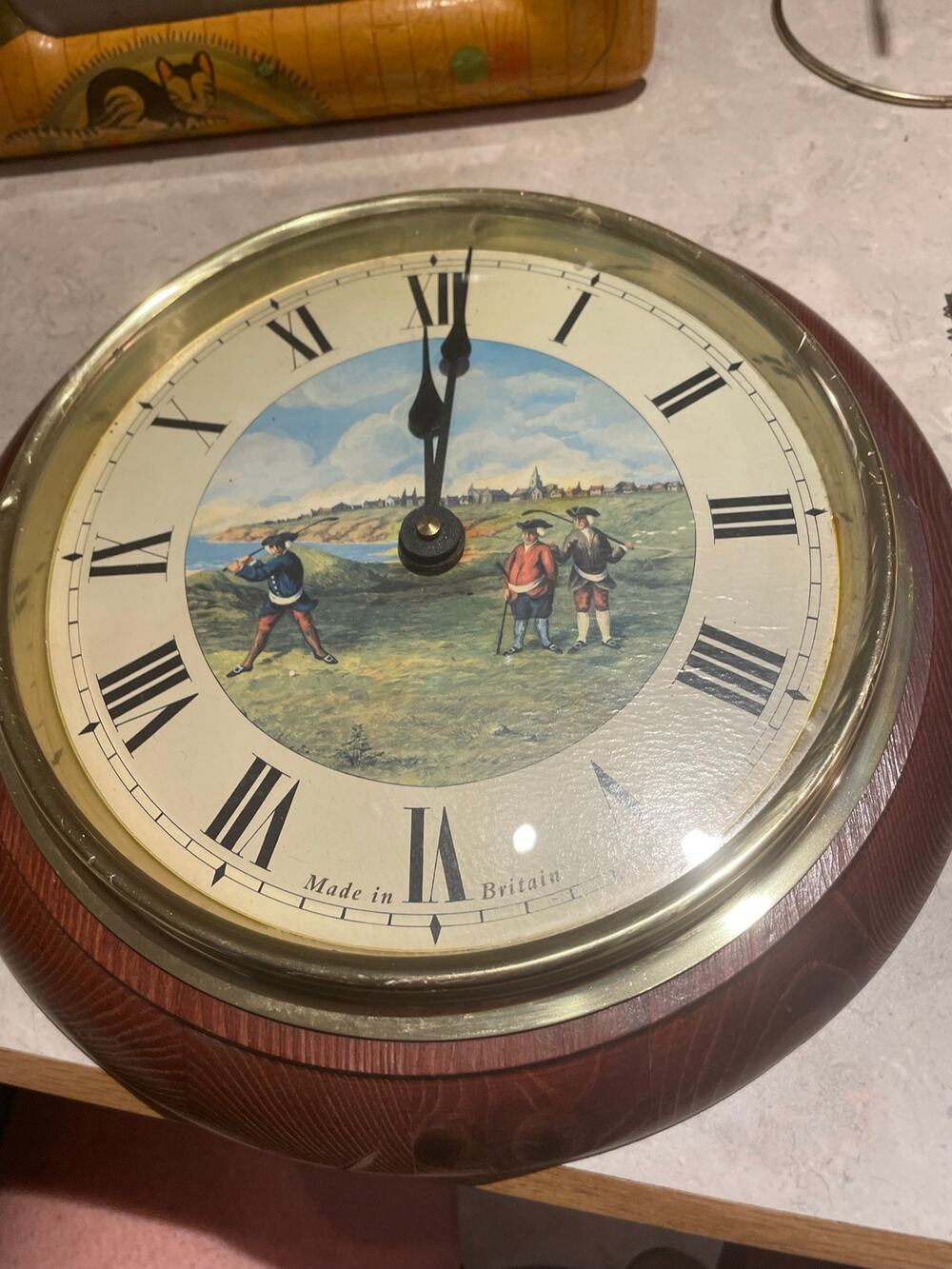 Vintage Historical Golf Themed Wall Clock Made in Britain w British Background